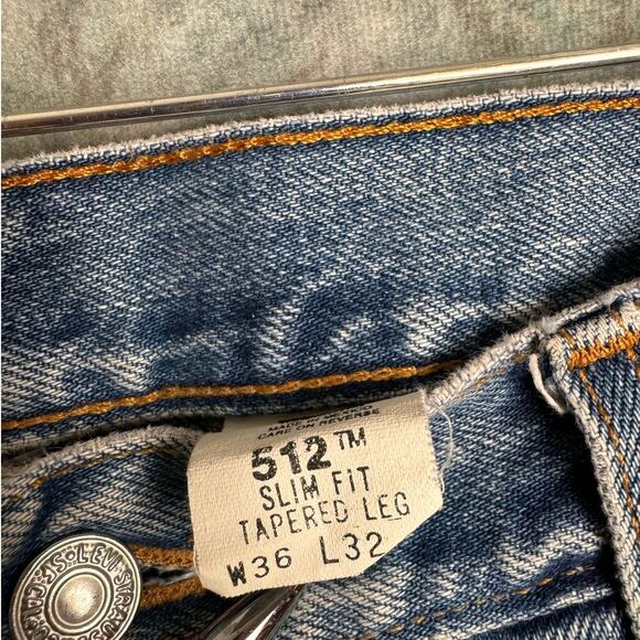 VTG 90s Levis 512 Denim Jeans Mens Sz 36x32 Blue Slim Fit Tapered Leg Med Wash - Picture 5 of 9